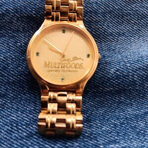 Vtg Multifoods Specialty Distribution Quartz Watch Green Stone Markers Dead